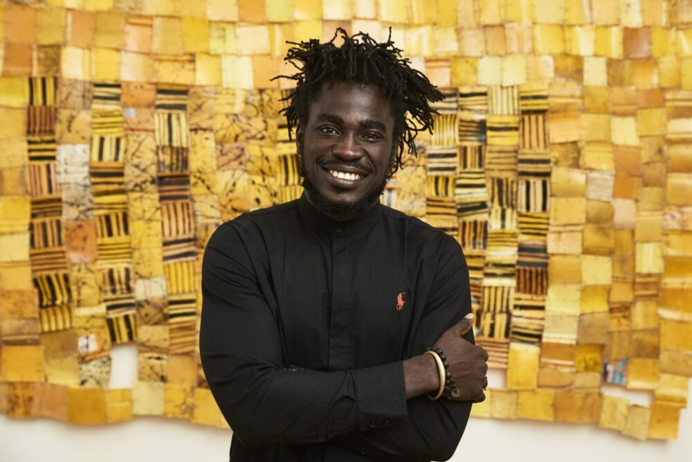 Serge Attukwei Clottey at 1 54 Contemporary African Art Fair courtesy of the artist and Gallery 1957photo by Luke Walker scaled